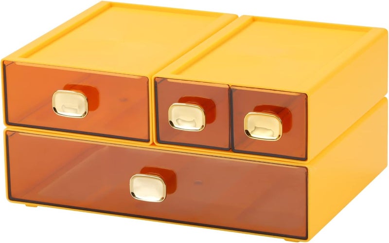 OSteed Spacious Desktop Storage Box, 1 Large 1 Middle & 2 Small Storage Drawers, Stackable Office Desk Drawer Organizer and Accessories, Printer Paper Organizer, Yellow Plastic Drawers for Workspace - Image 1